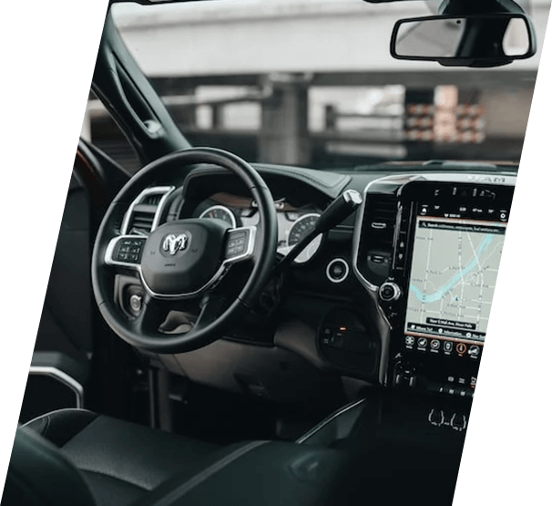 Inside of the car showing the driver's seat in Sacramento, CA