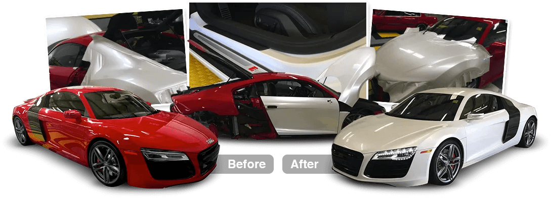 Before and after applying wrap to the car in Sacramento, CA