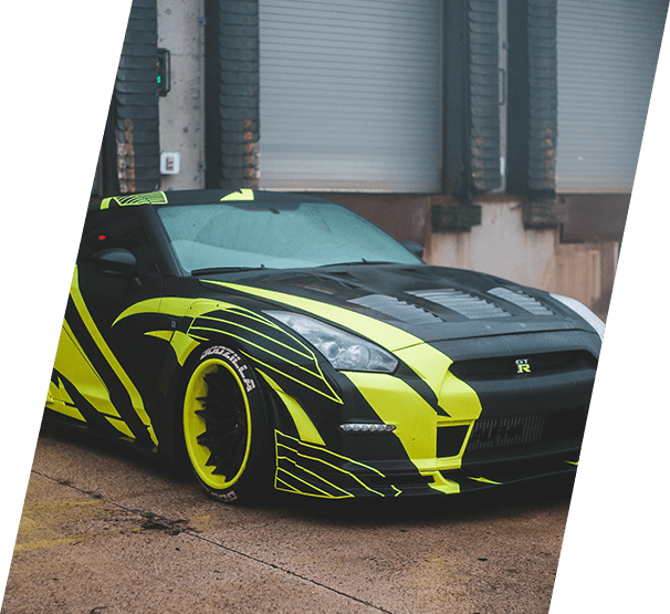 Sports car with green and black wraps in Sacramento, CA