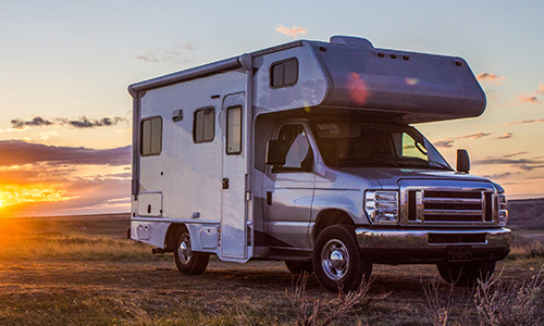Motor home and sunset during springtime